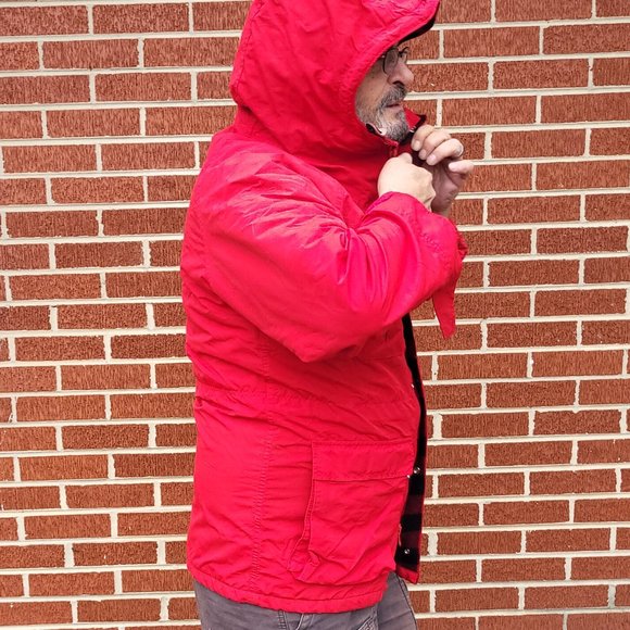 Vintage LL Bean Baxter State Parka Red with Plaid lining Size Large - Picture 5 of 11
